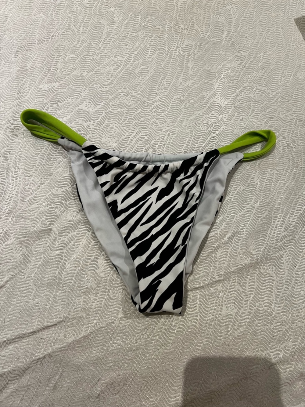 Medium Bamba Swim Zebra Print Bikini Bottom with Lime Side Straps